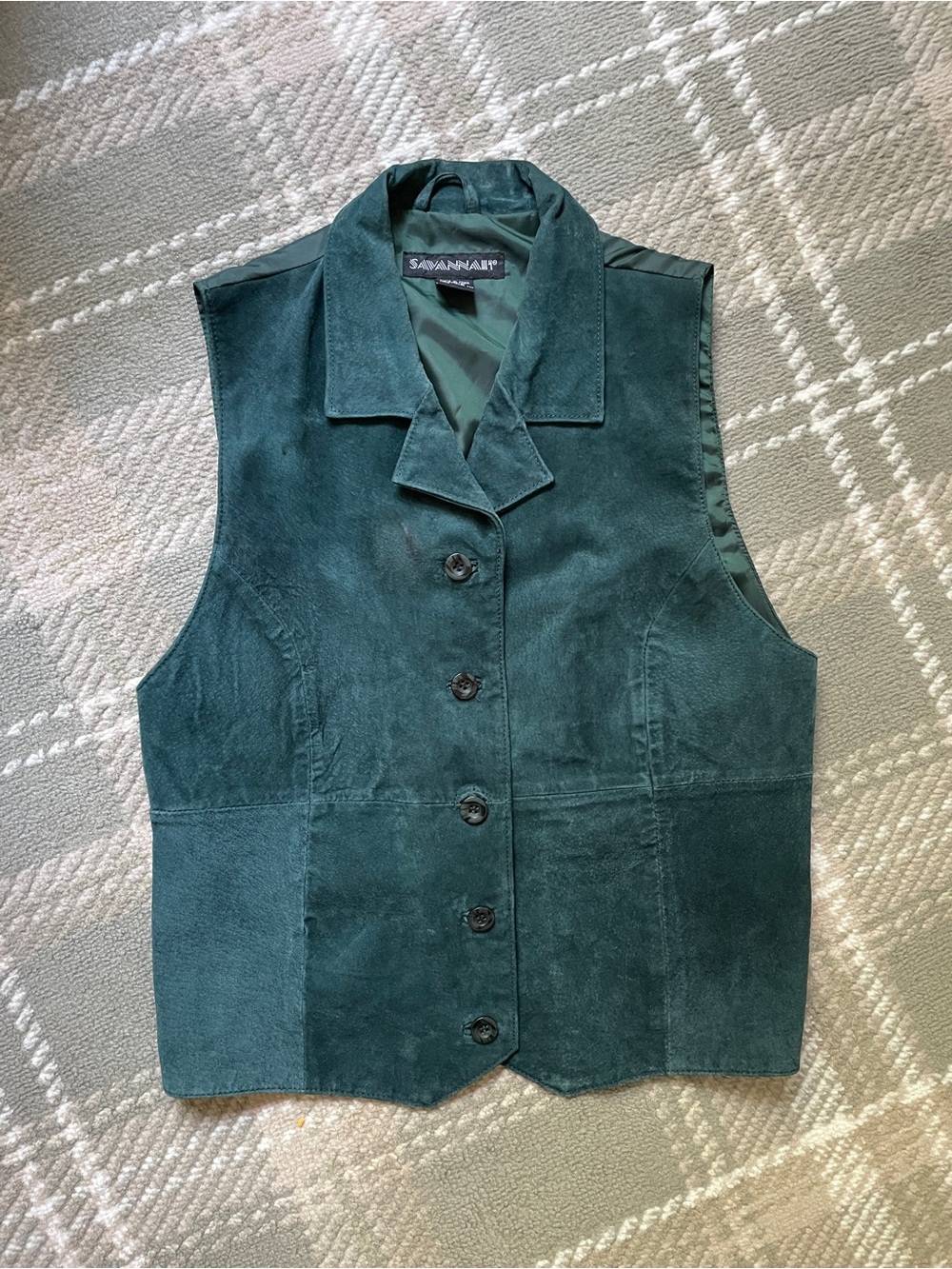 VTG Savannah green leather collared vest S